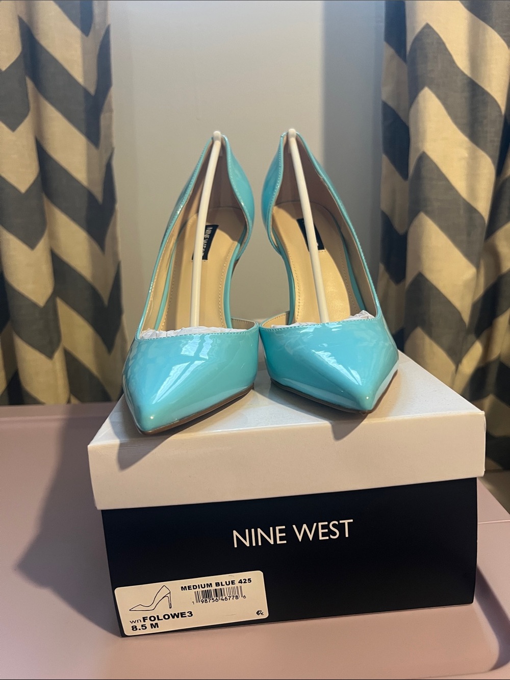 Nine West Patent Pointed-Toe Pumps in Aqua Blue